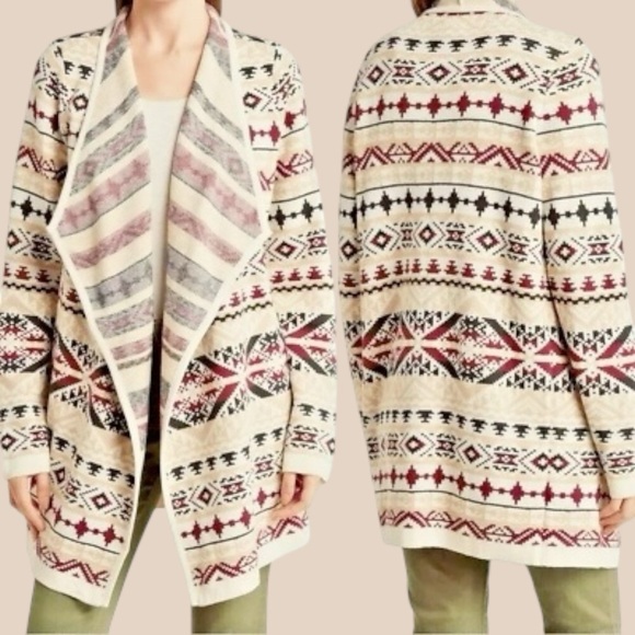NWT Lucky Brand Women’s Aztec Geo Printed Knit Open Front Cardigan Size Small - Picture 1 of 15